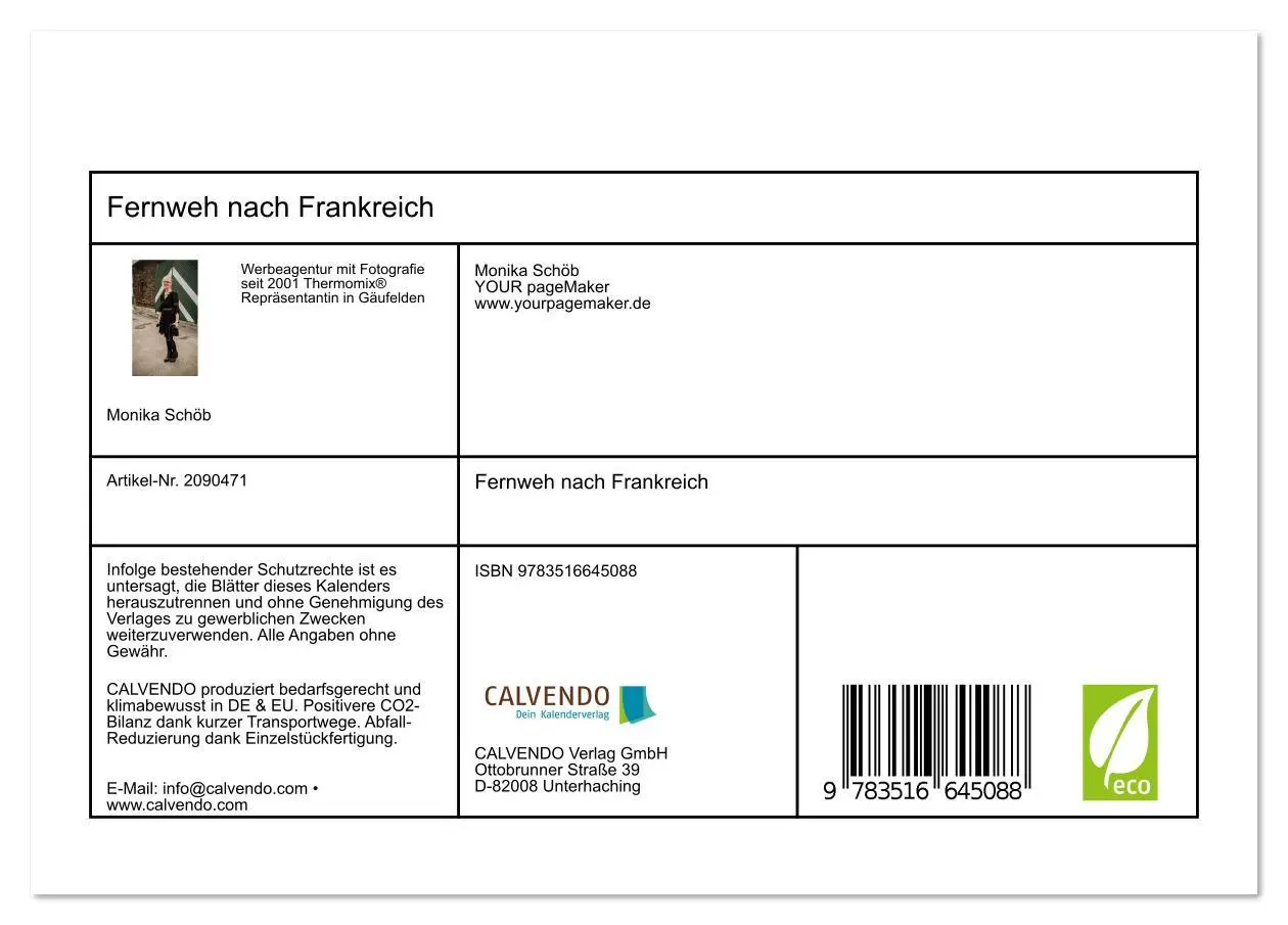 Bild: 9783516645088 | Fernweh nach Frankreich (Tischkalender 2026 DIN A5 quer), CALVENDO...