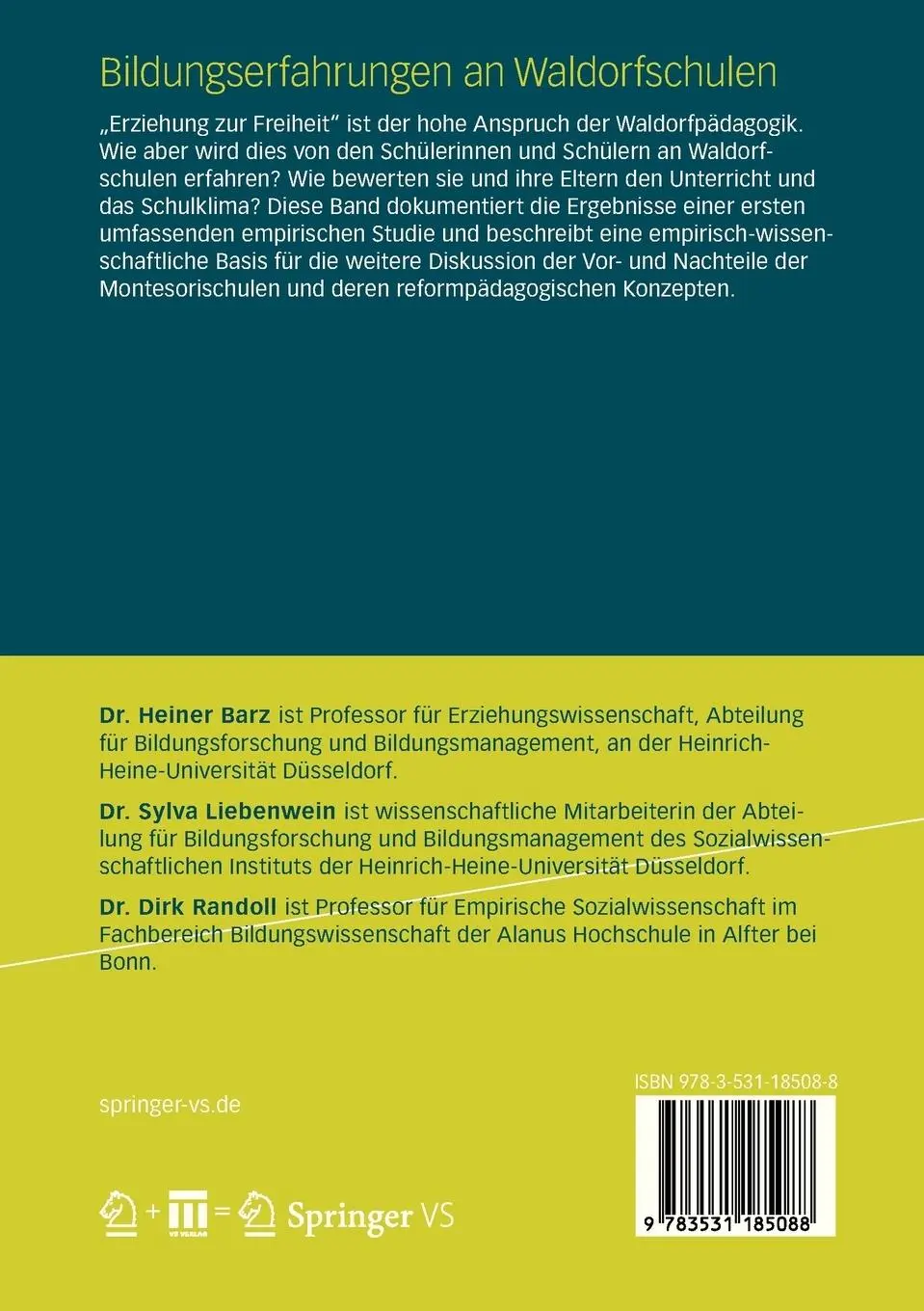 Rückseite: 9783531185088 | Bildungserfahrungen an Waldorfschulen | Sylva Liebenwein (u. a.) | xi