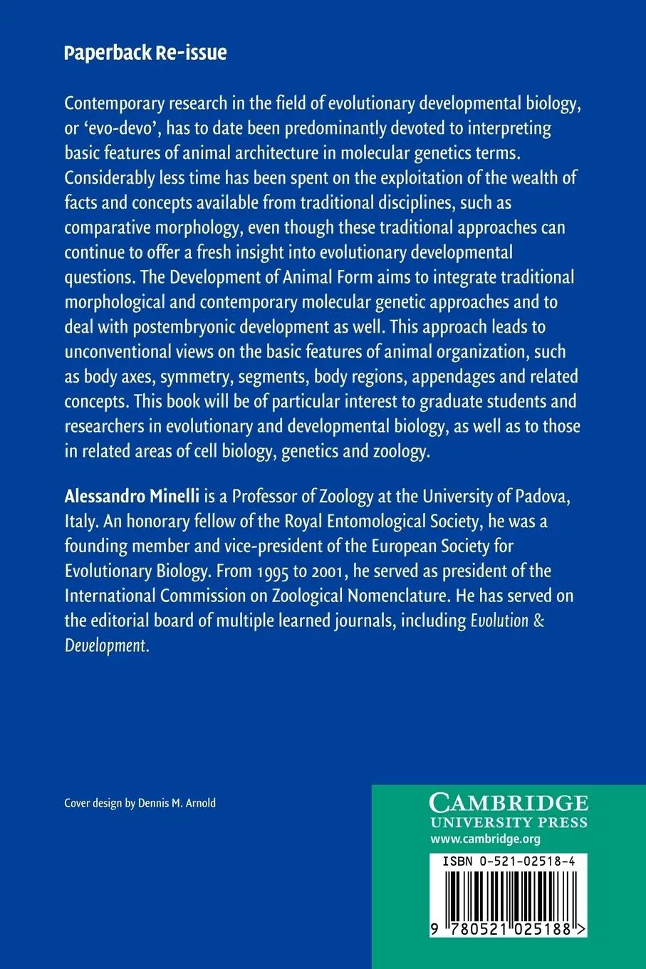 Rückseite: 9780521025188 | The Development of Animal Form | Ontogeny, Morphology, and Evolution