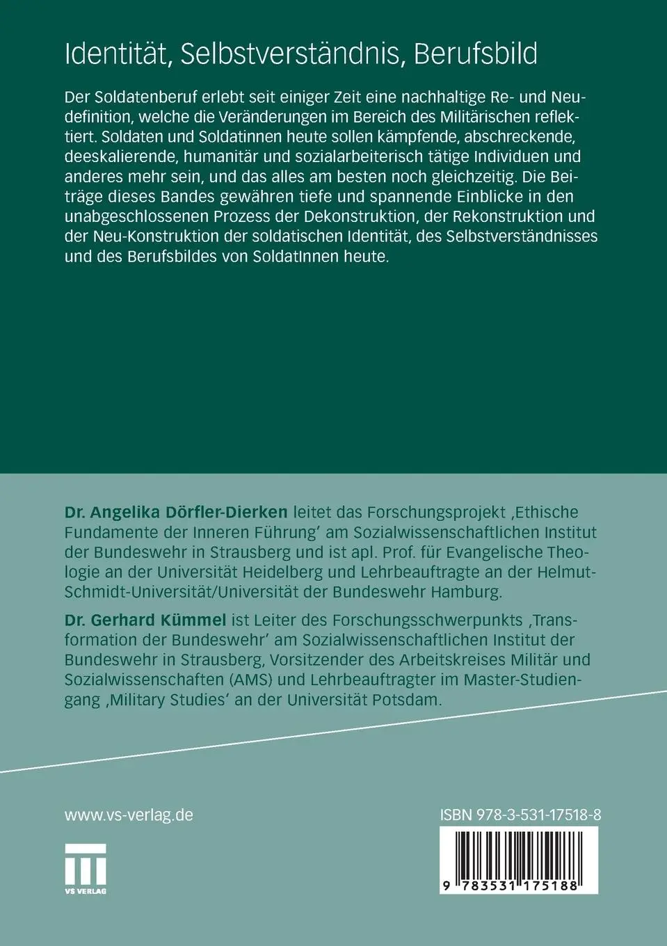 Rückseite: 9783531175188 | Identität, Selbstverständnis, Berufsbild | Gerhard Kümmel (u. a.)