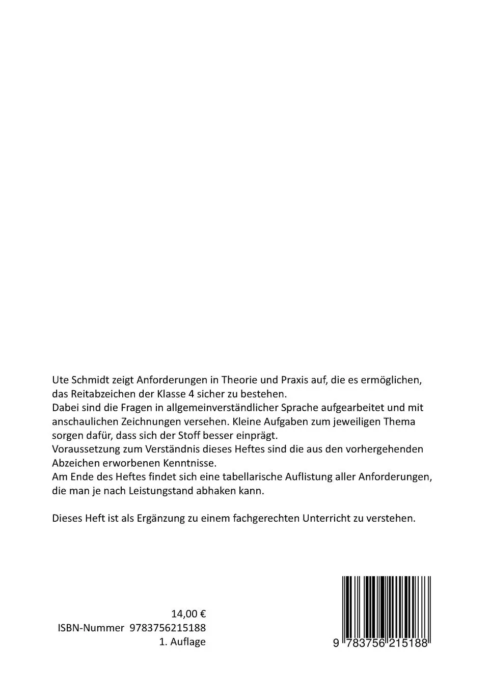 Rückseite: 9783756215188 | Reitabzeichen 4 | Ute Schmidt | Taschenbuch | Paperback | 72 S. | 2022