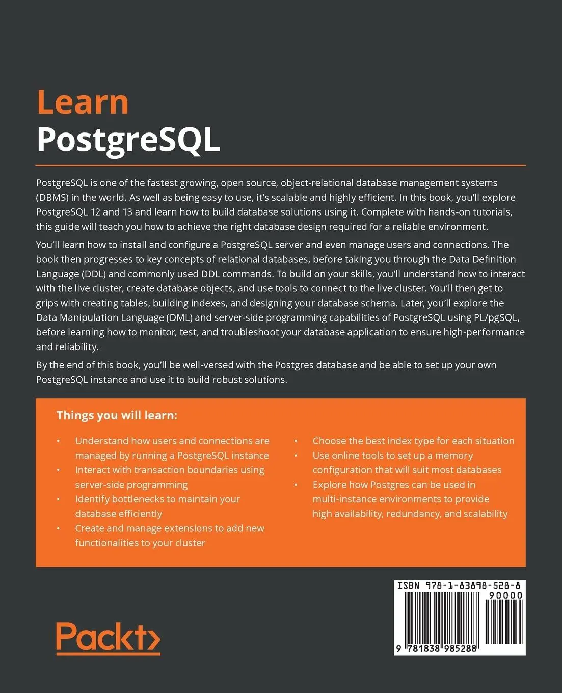 Rückseite: 9781838985288 | Learn PostgreSQL | Luca Ferrari (u. a.) | Taschenbuch | Englisch