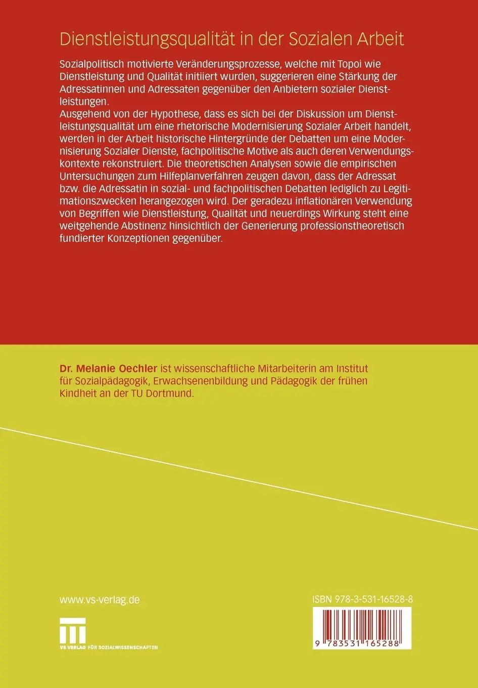 Rückseite: 9783531165288 | Dienstleistungsqualität in der Sozialen Arbeit | Melanie Oechler