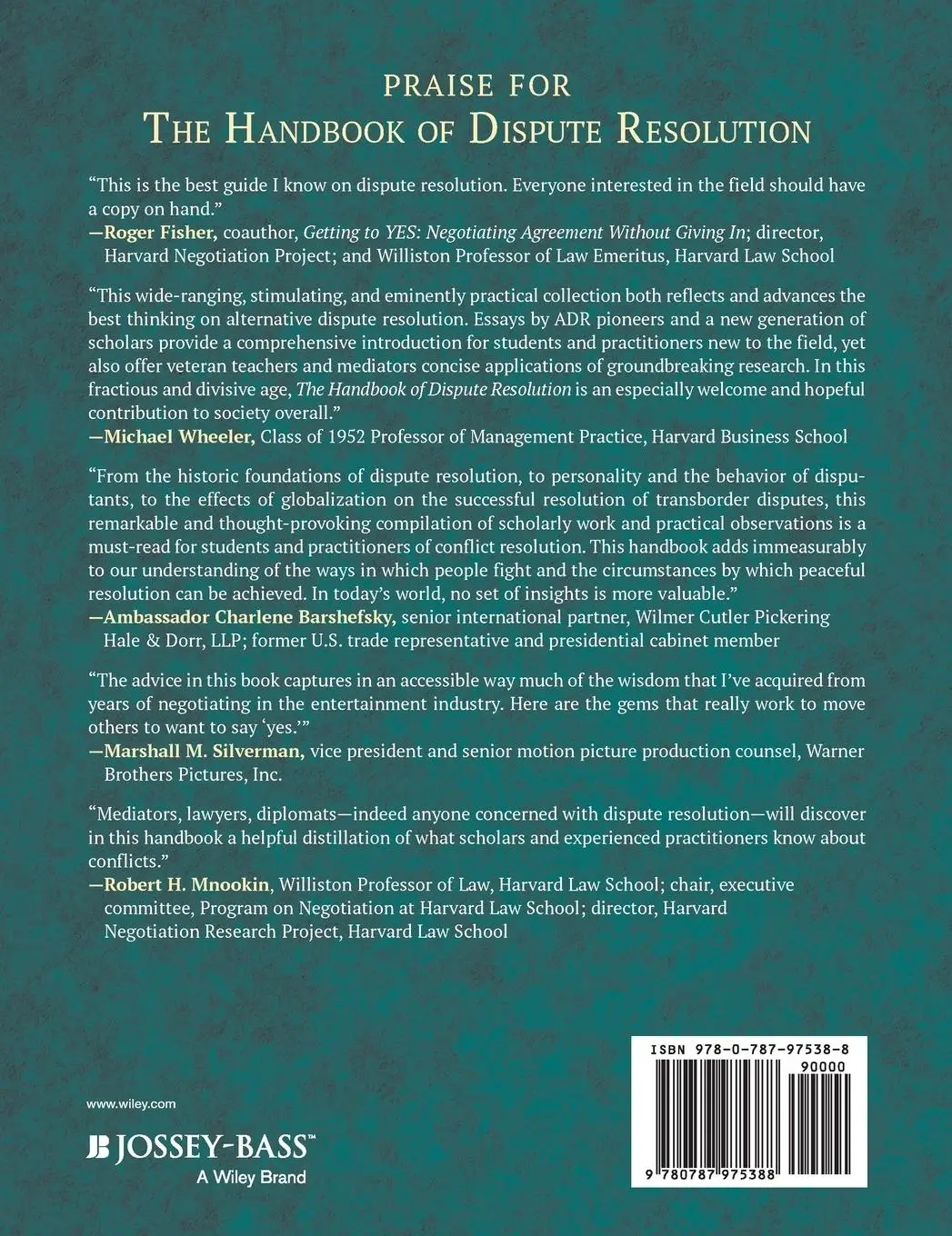 Rückseite: 9780787975388 | The Handbook of Dispute Resolution | Michael L Moffitt (u. a.) | Buch