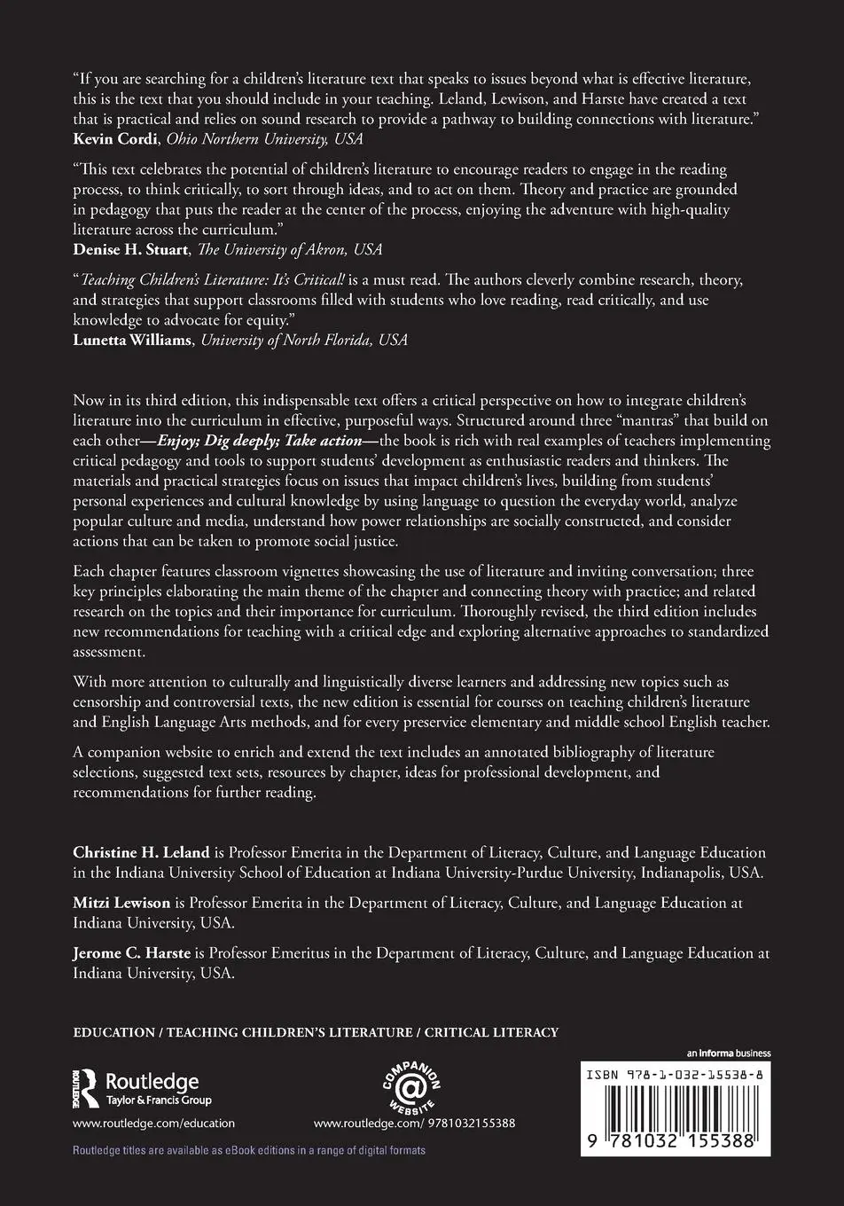 Rückseite: 9781032155388 | Teaching Children's Literature | It's Critical! | Leland (u. a.)