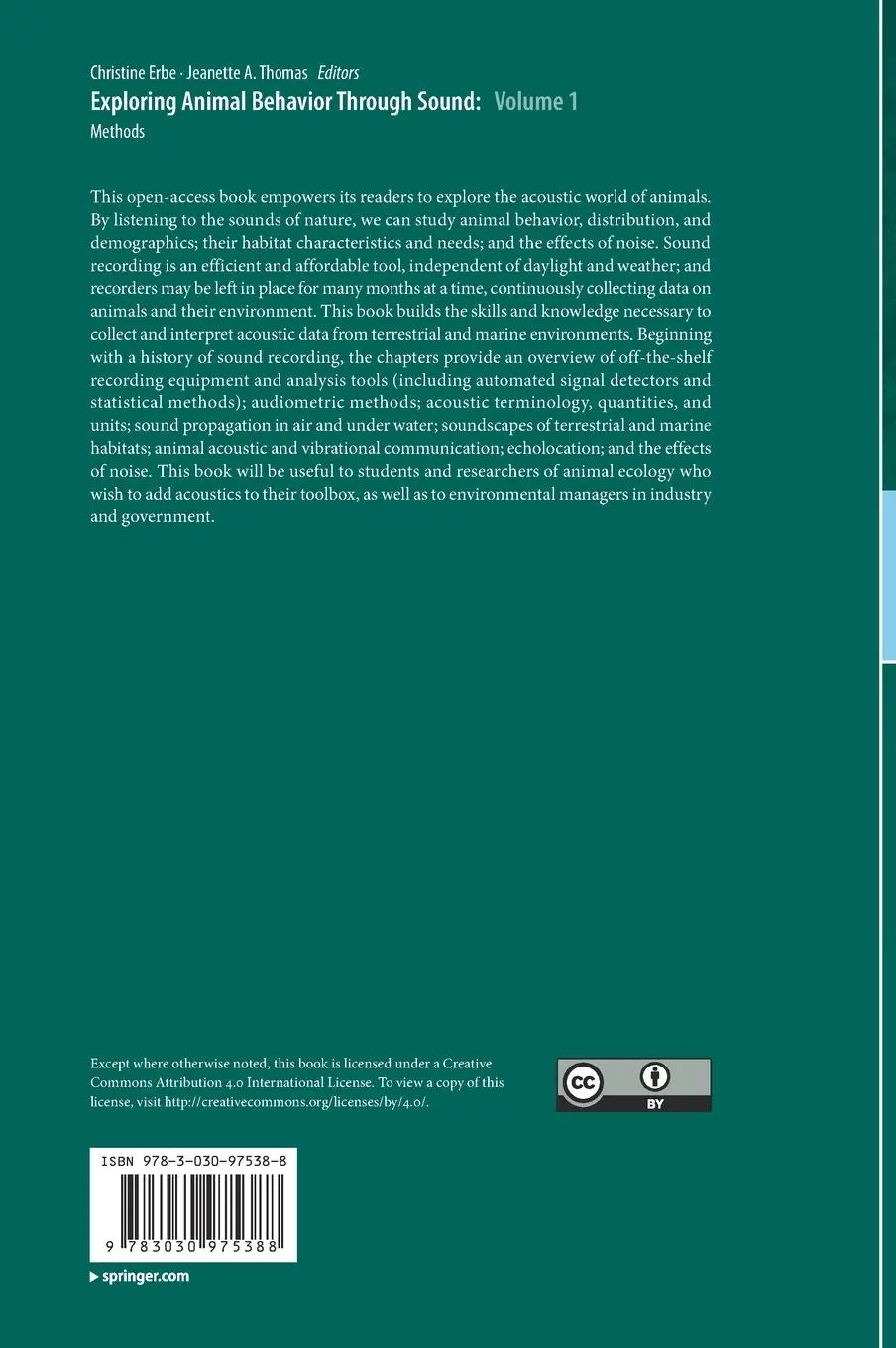 Rückseite: 9783030975388 | Exploring Animal Behavior Through Sound: Volume 1 | Methods | Buch