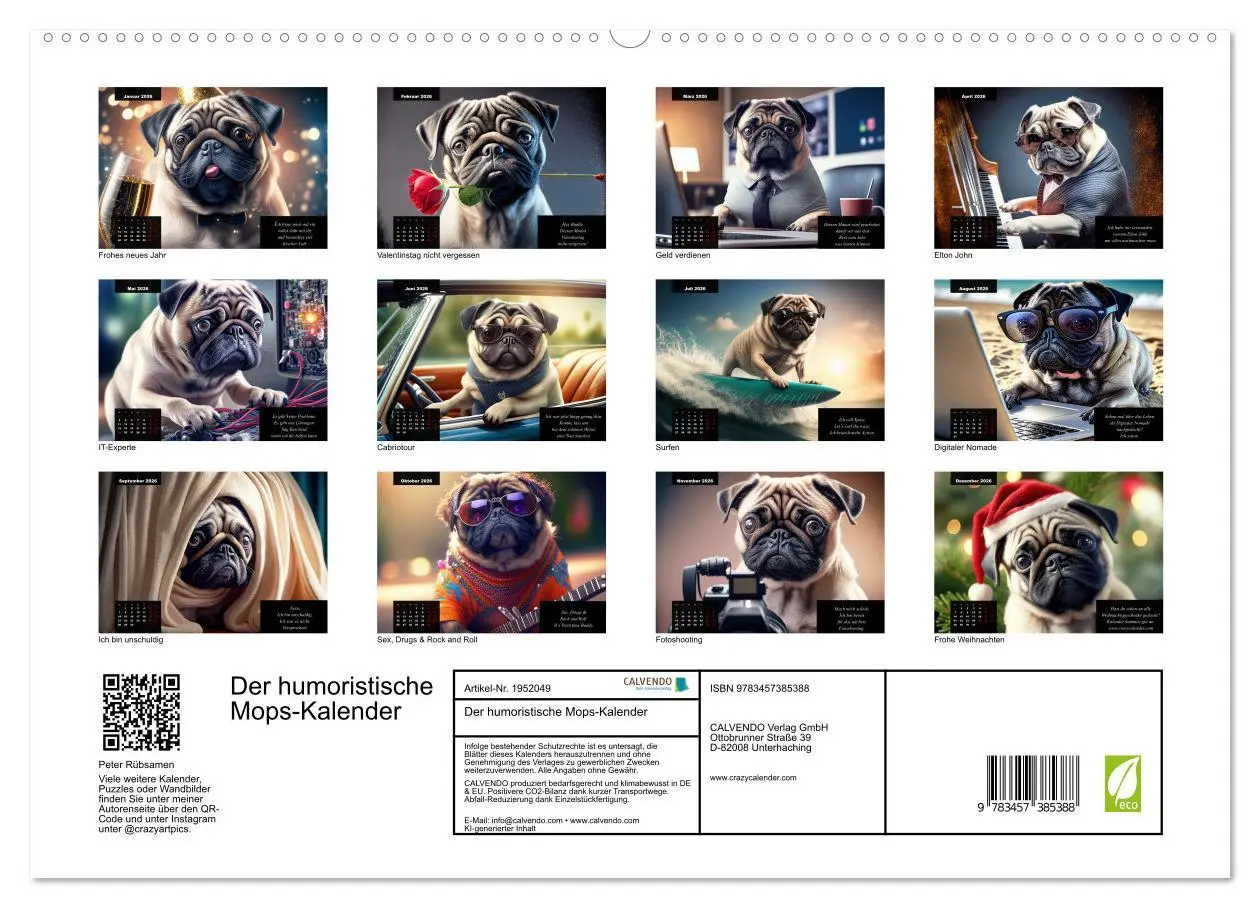 Bild: 9783457385388 | Der humoristische Mops-Kalender (hochwertiger Premium Wandkalender...