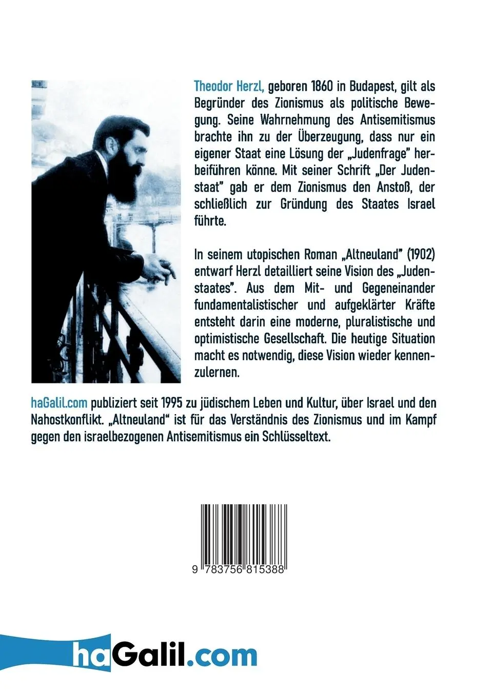 Rückseite: 9783756815388 | Altneuland | Ein utopischer Roman | Theodor Herzl | Taschenbuch | 2022