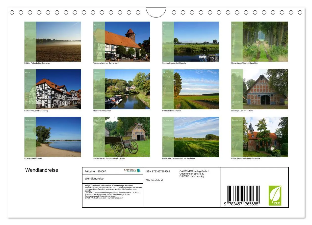 Bild: 9783457365588 | Wendlandreise (Wandkalender 2026 DIN A4 quer), CALVENDO Monatskalender
