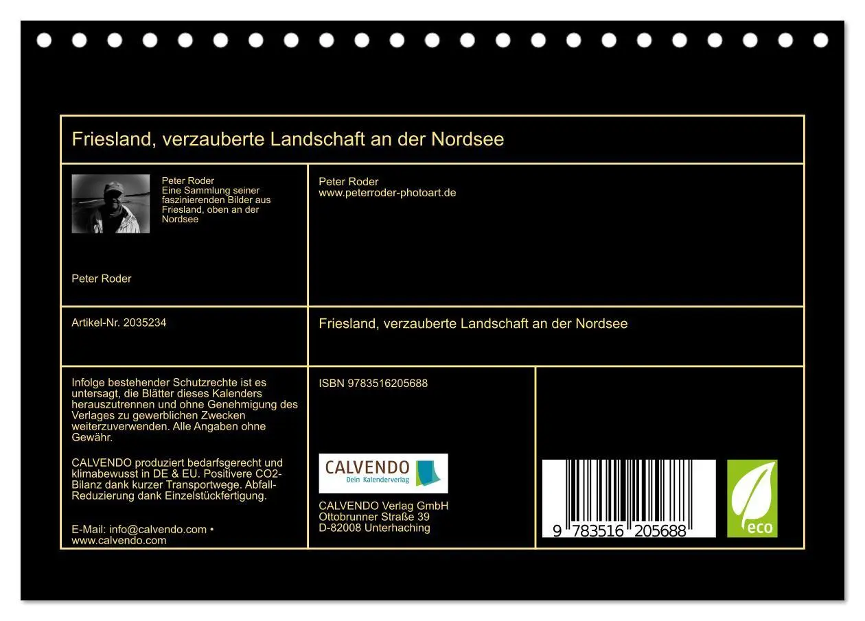 Bild: 9783516205688 | Friesland, verzauberte Landschaft an der Nordsee (Tischkalender...