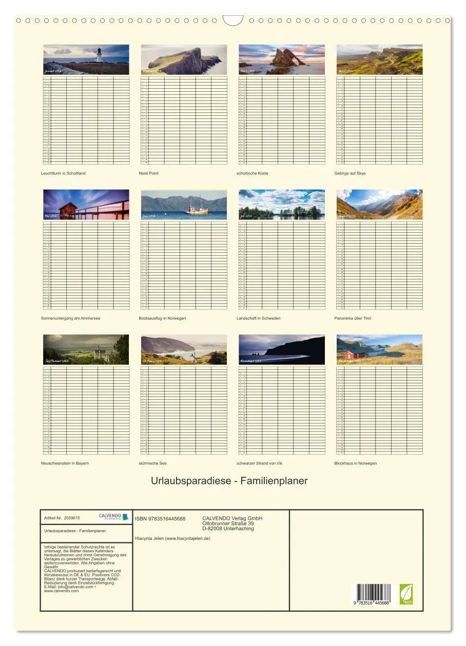 Bild: 9783516445688 | Urlaubsparadiese - Familienplaner (Wandkalender 2026 DIN A2 hoch),...