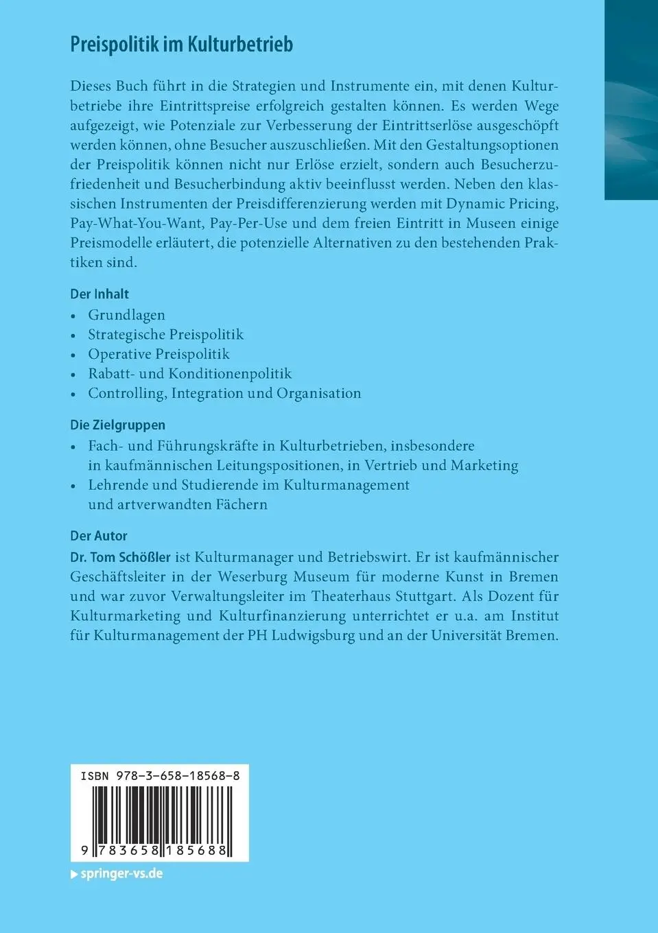 Rückseite: 9783658185688 | Preispolitik im Kulturbetrieb | Eintrittspreise erfolgreich gestalten