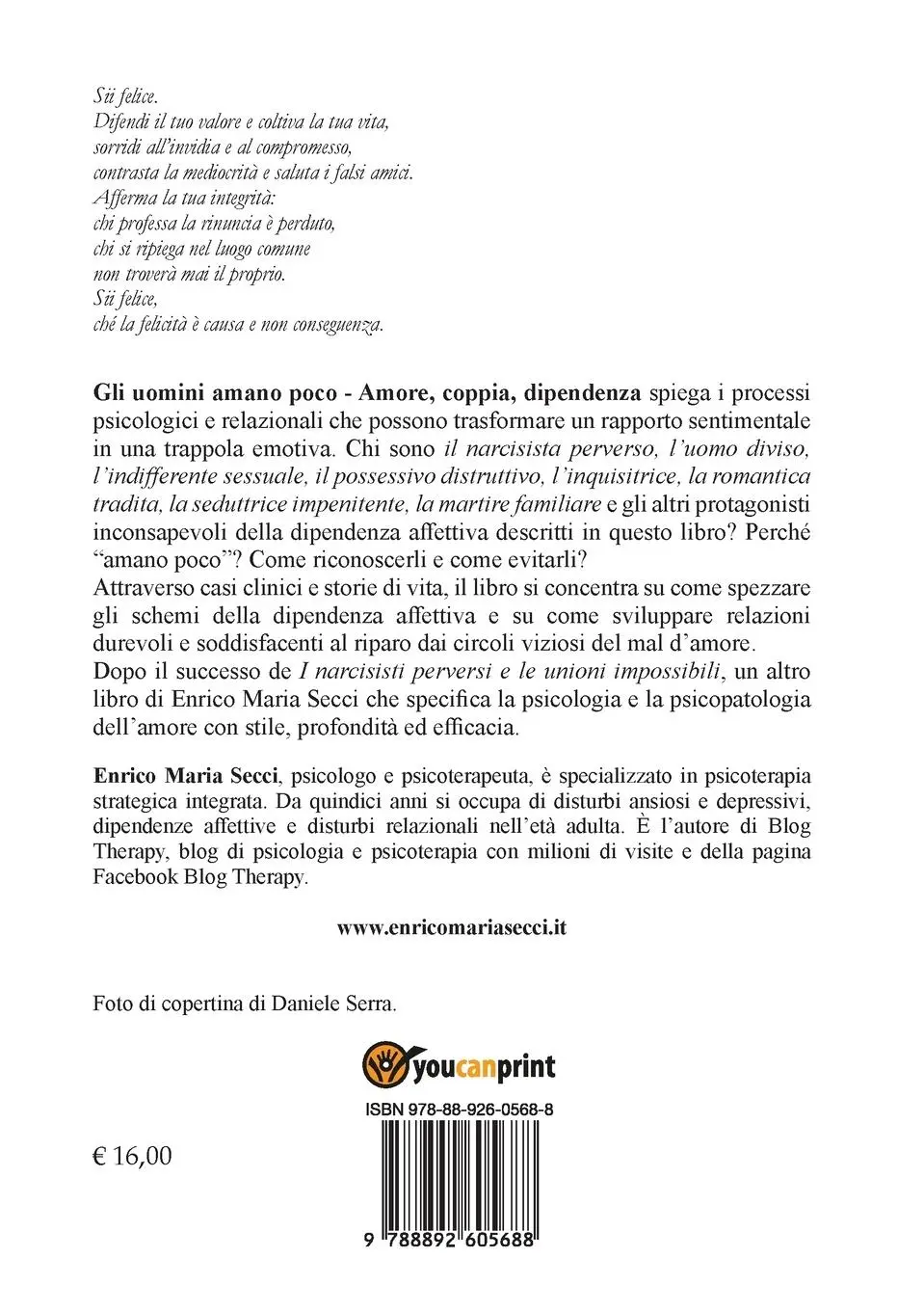 Rückseite: 9788892605688 | Gli uomini amano poco - Amore, coppia, dipendenza | Enrico Maria Secci