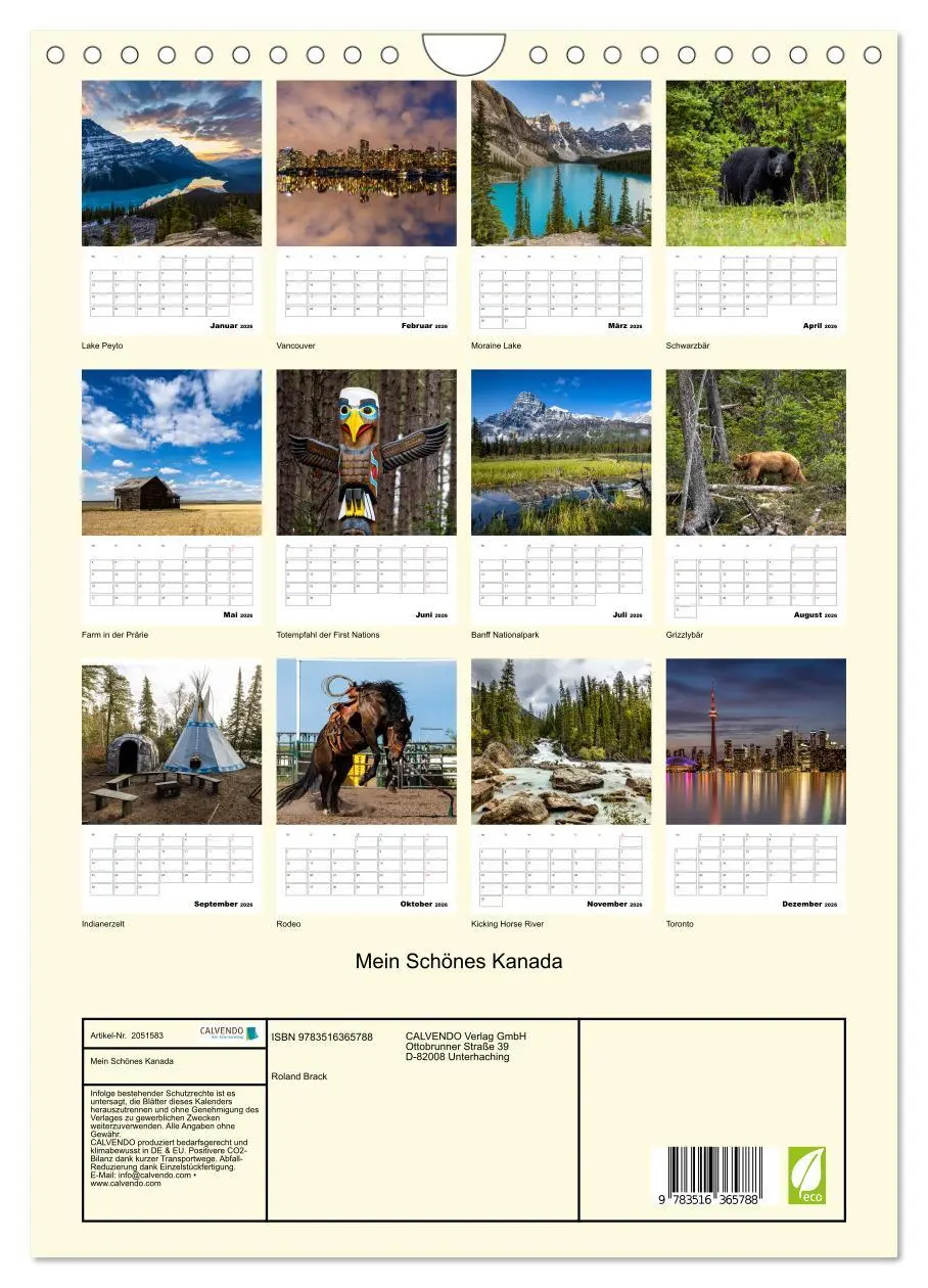 Bild: 9783516365788 | Mein Schönes Kanada (Wandkalender 2026 DIN A4 hoch), CALVENDO...