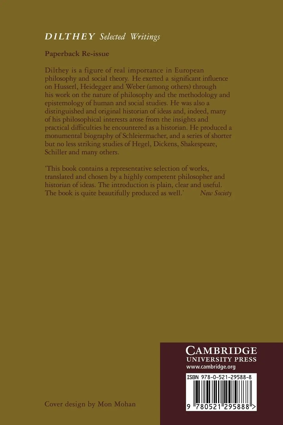 Rückseite: 9780521295888 | Dilthey Selected Writings | W. Diltlhey (u. a.) | Taschenbuch | 2010