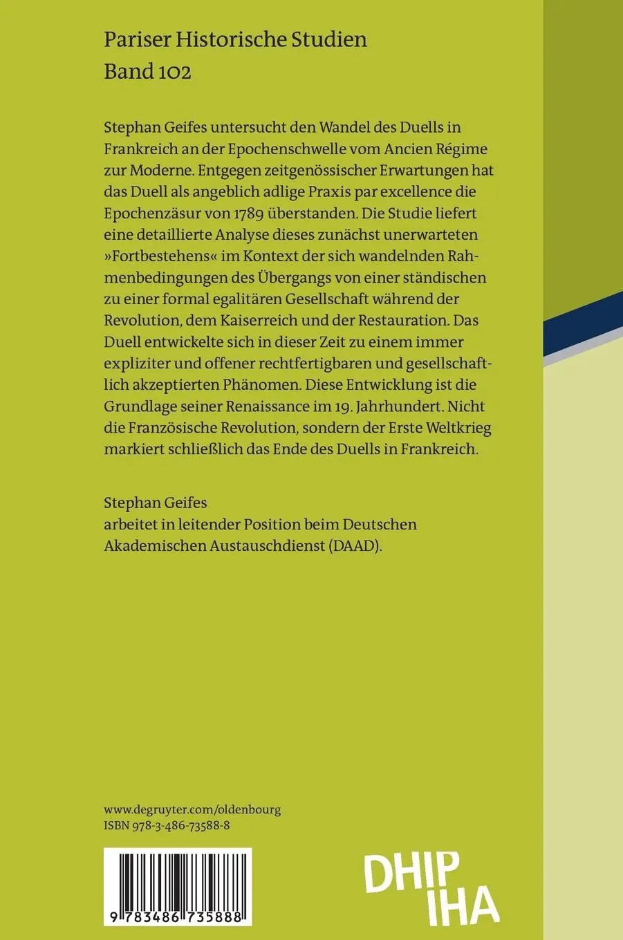 Rückseite: 9783486735888 | Das Duell in Frankreich 1789-1830 | Stephan Geifes | Buch | XII | 2013