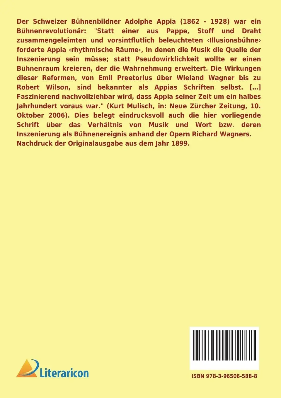 Rückseite: 9783965065888 | Die Musik und die Inszenierung | Adolphe Appia | Taschenbuch | 316 S.