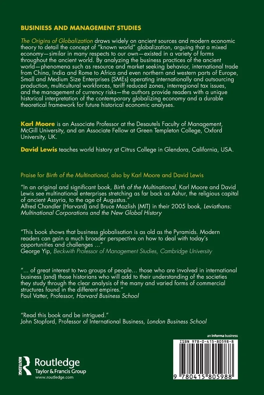 Rückseite: 9780415805988 | The Origins of Globalization | Karl Moore (u. a.) | Taschenbuch | 2009
