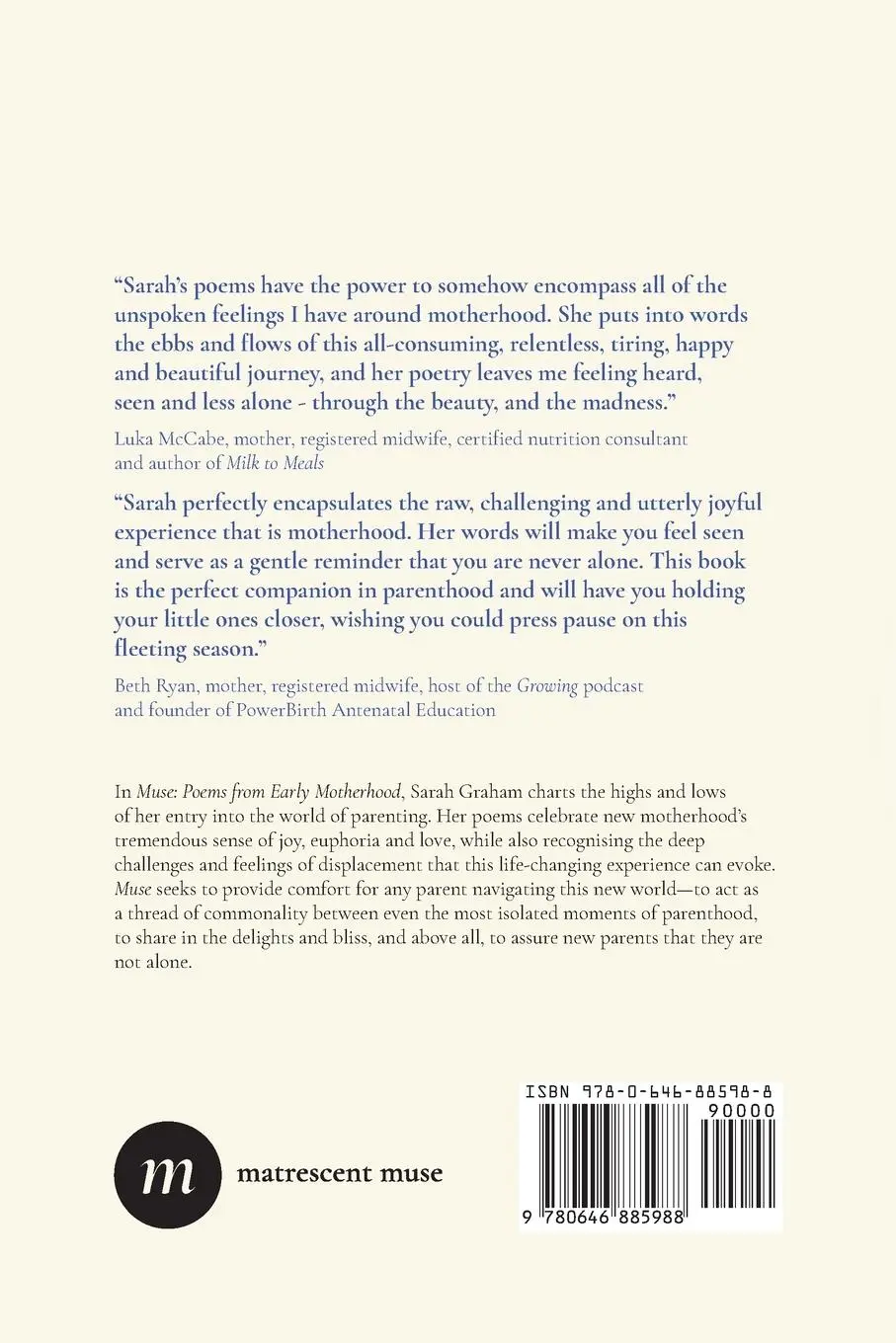 Rückseite: 9780646885988 | Muse | Poems from Early Motherhood | Sarah Graham | Taschenbuch | 2023