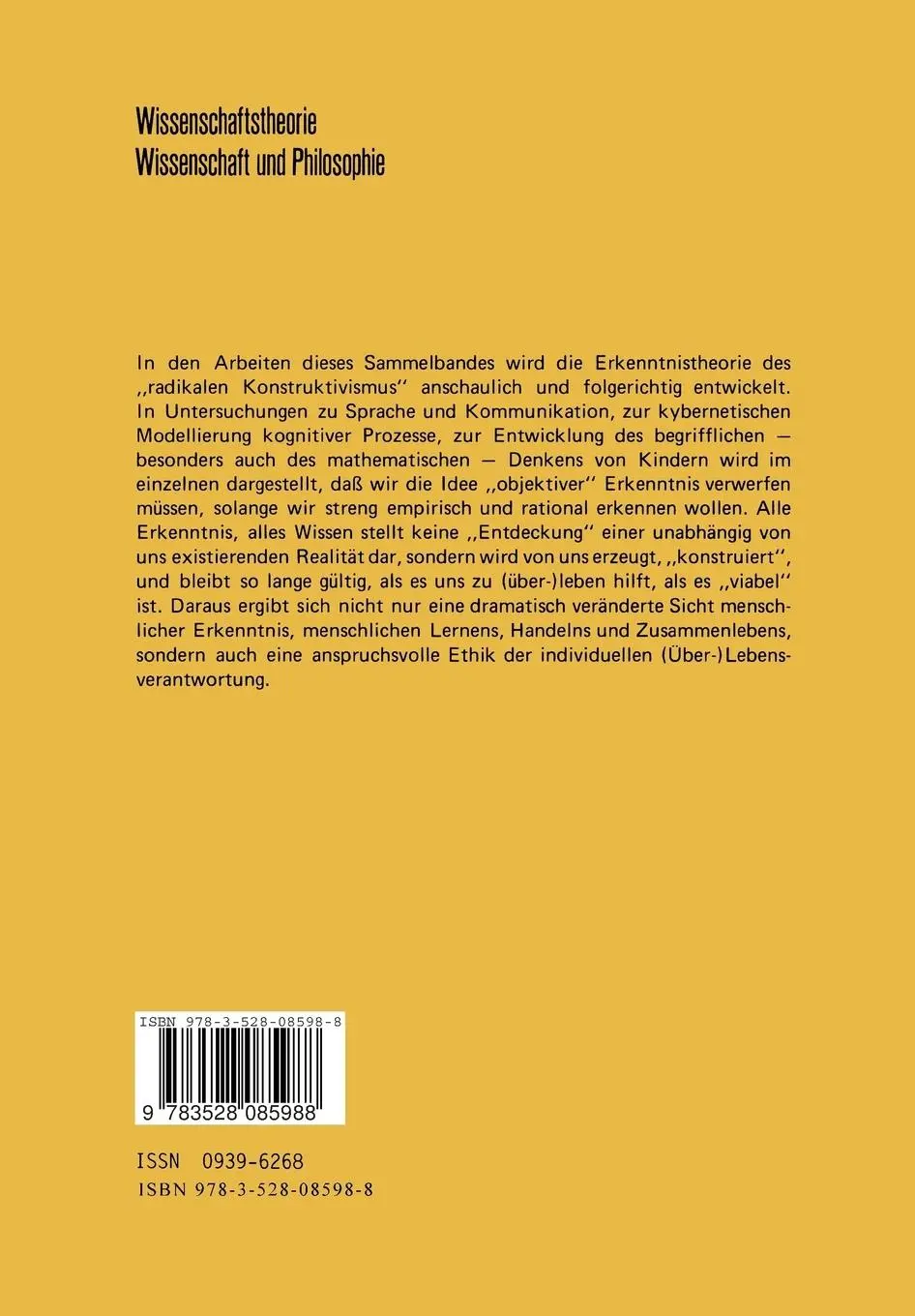 Rückseite: 9783528085988 | Wissen, Sprache und Wirklichkeit | Ernst von Glasersfeld | Buch