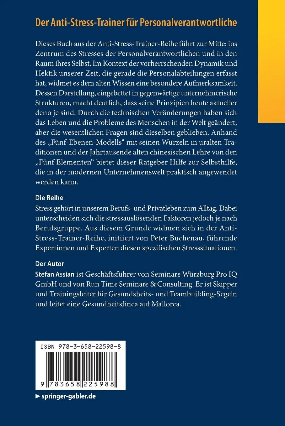 Rückseite: 9783658225988 | Der Anti-Stress-Trainer für Personalverantwortliche | Stefan Assian