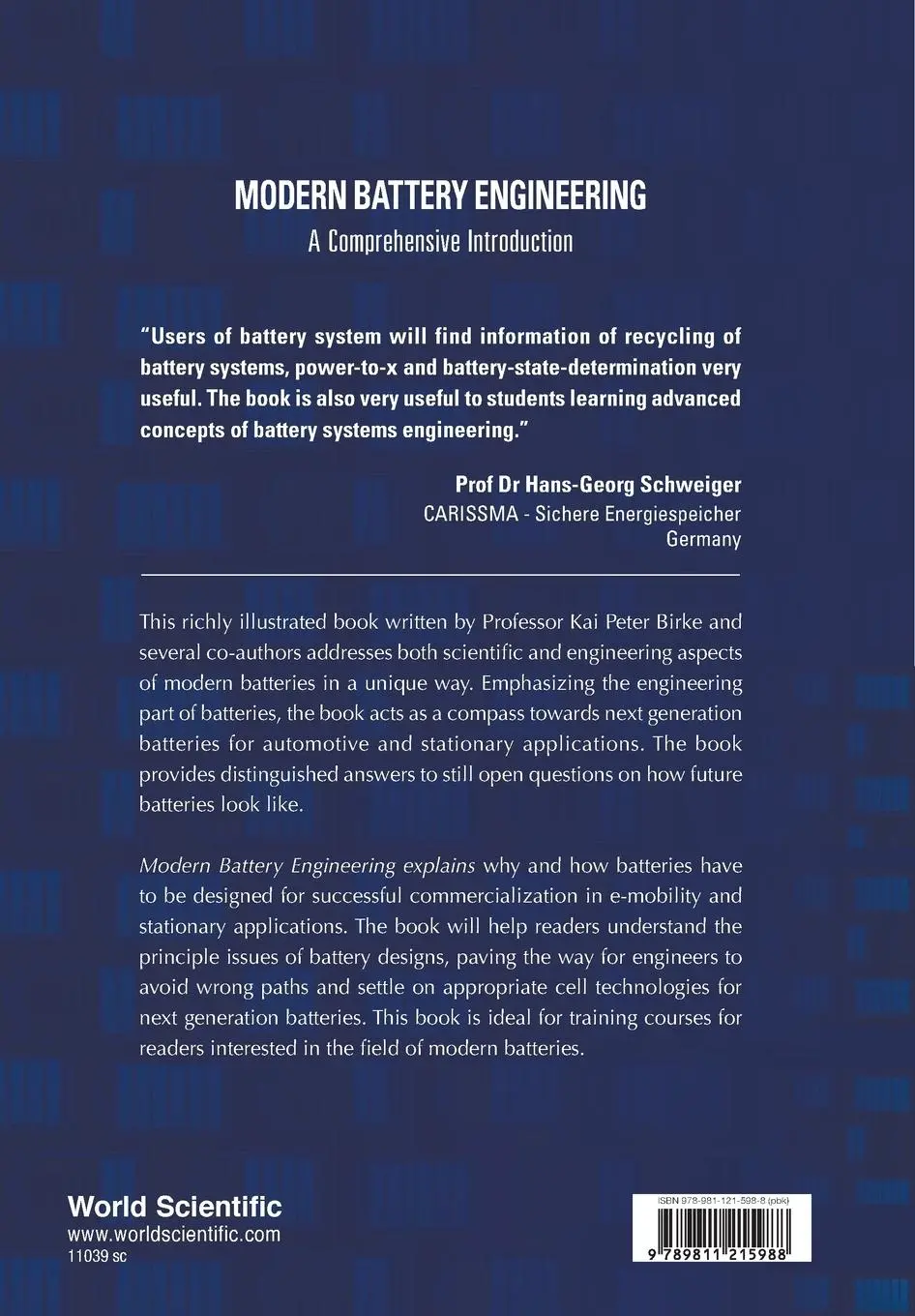 Rückseite: 9789811215988 | MODERN BATTERY ENGINEERING | A COMPREHENSIVE INTRODUCTION | Birke