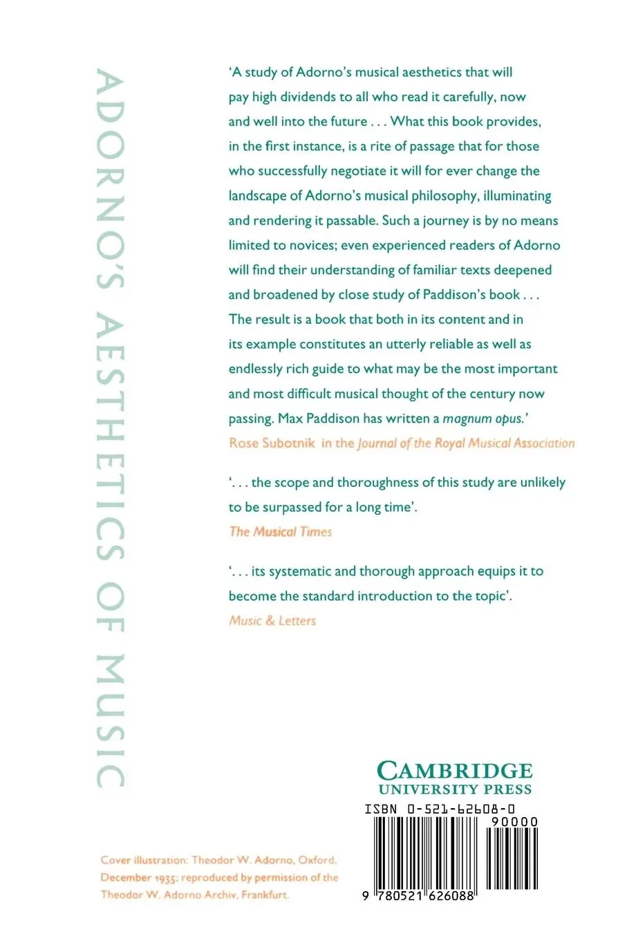 Rückseite: 9780521626088 | Adorno's Aesthetics of Music | Max Paddison | Taschenbuch | Englisch