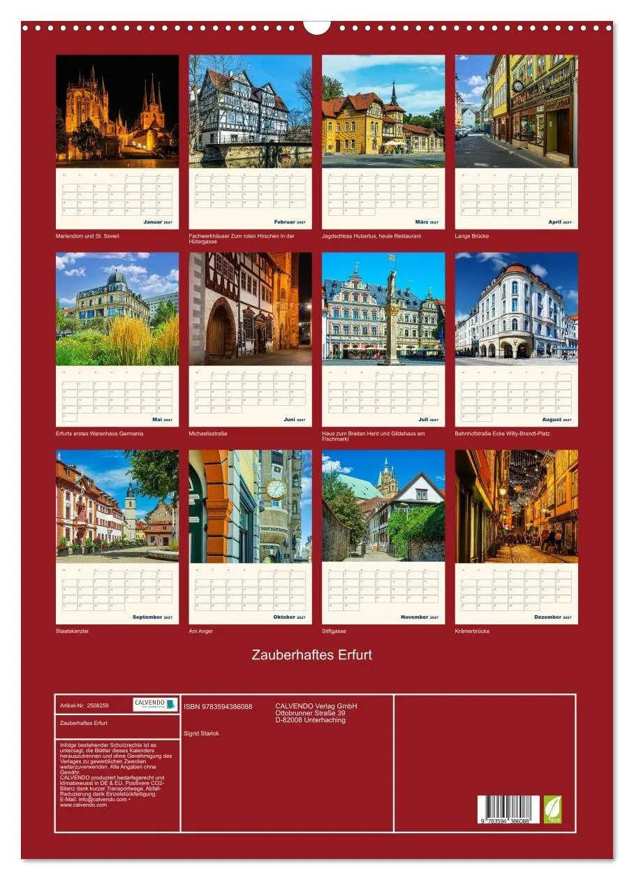 Bild: 9783594386088 | Zauberhaftes Erfurt (Wandkalender 2027 DIN A2 hoch), CALVENDO...