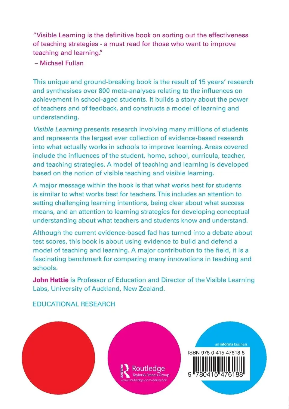 Rückseite: 9780415476188 | Visible Learning | John Hattie | Taschenbuch | 392 S. | Englisch