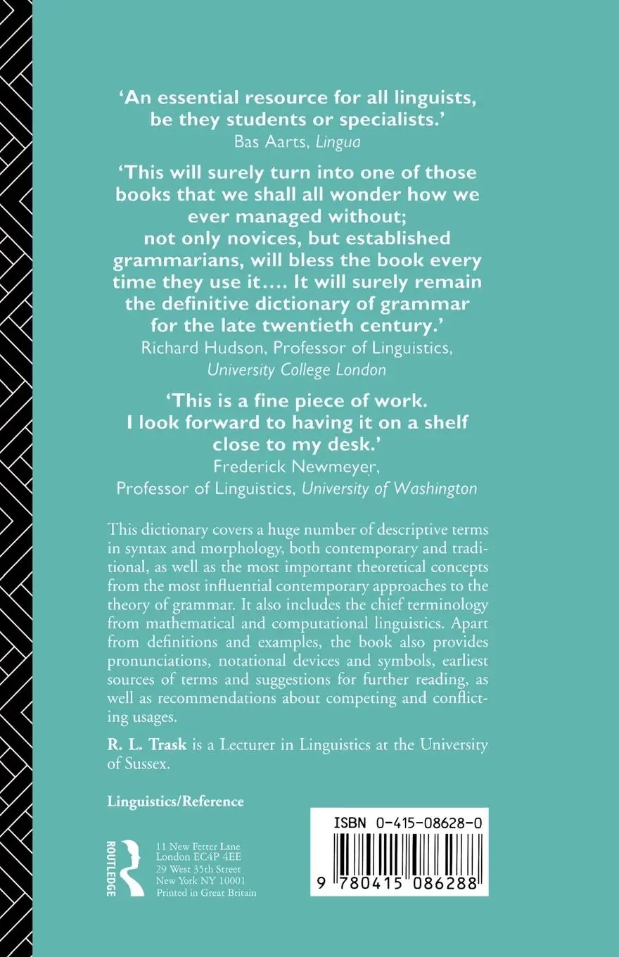 Rückseite: 9780415086288 | A Dictionary of Grammatical Terms in Linguistics | R. L. Trask | Buch