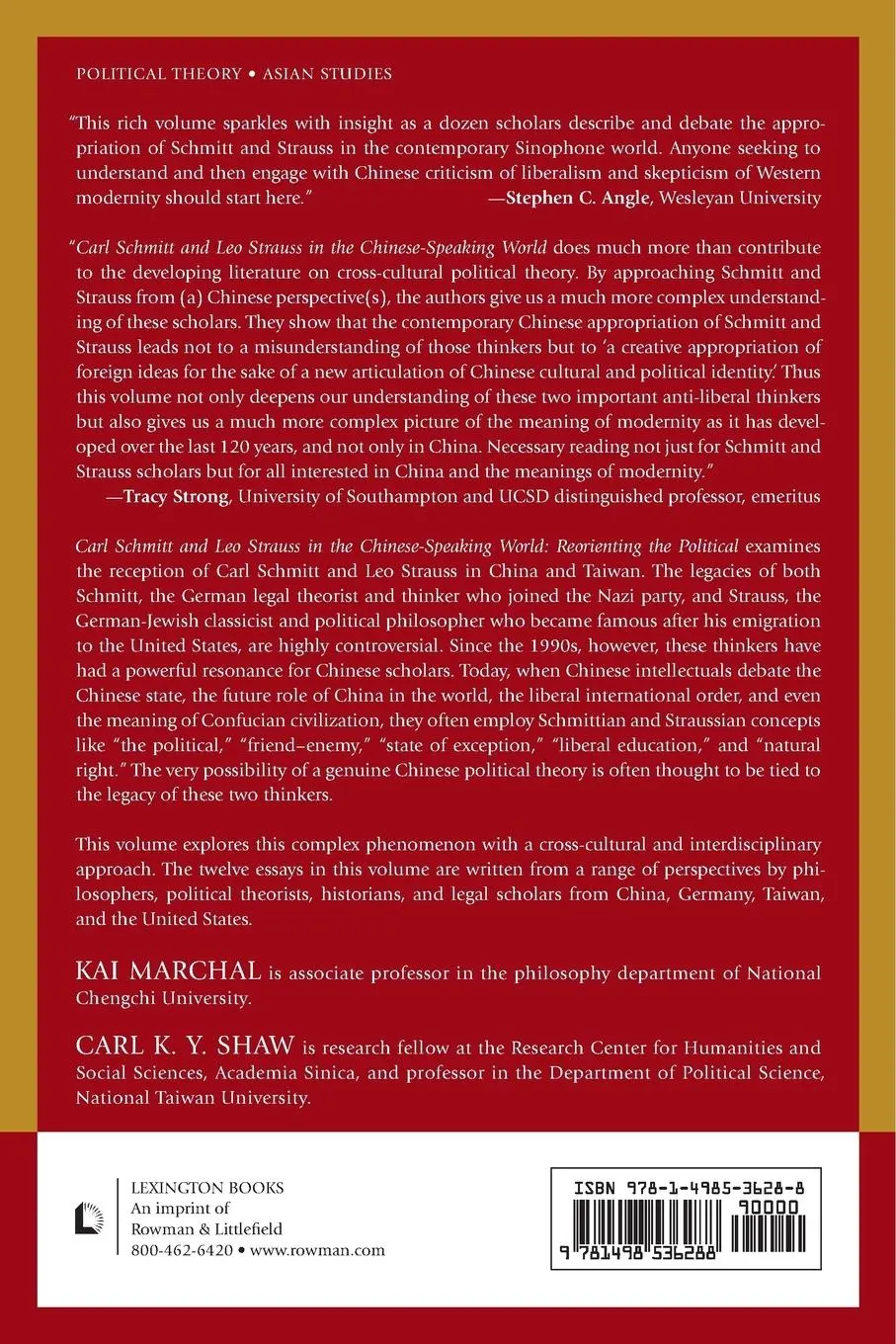 Rückseite: 9781498536288 | Carl Schmitt and Leo Strauss in the Chinese-Speaking World | Buch
