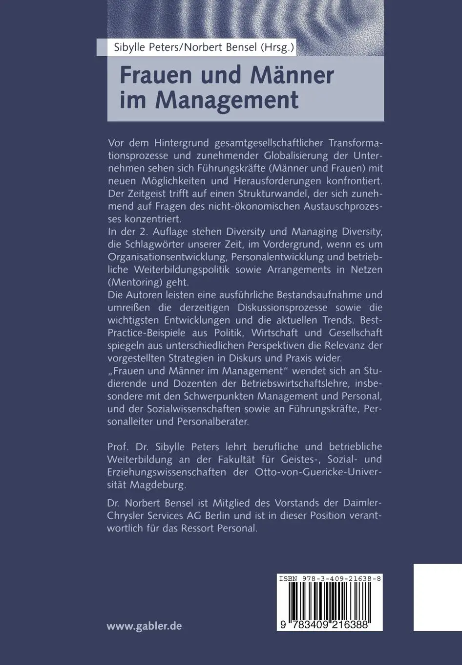 Rückseite: 9783409216388 | Frauen und Männer im Management | Diversity in Diskurs und Praxis