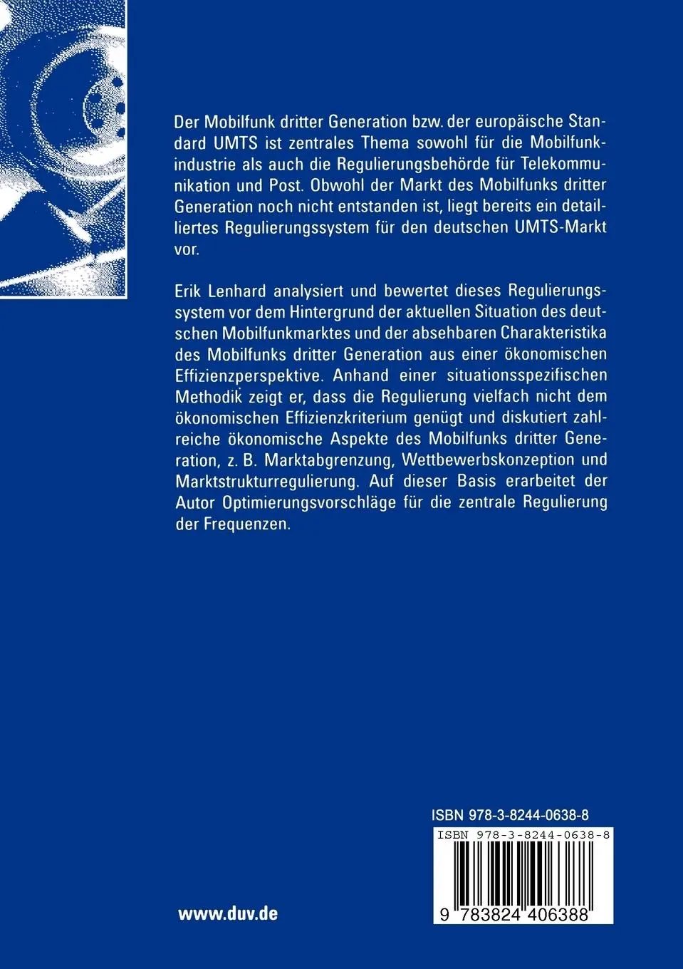 Rückseite: 9783824406388 | Die Regulierung des Mobilfunks dritter Generation | Erik Lenhard | xx