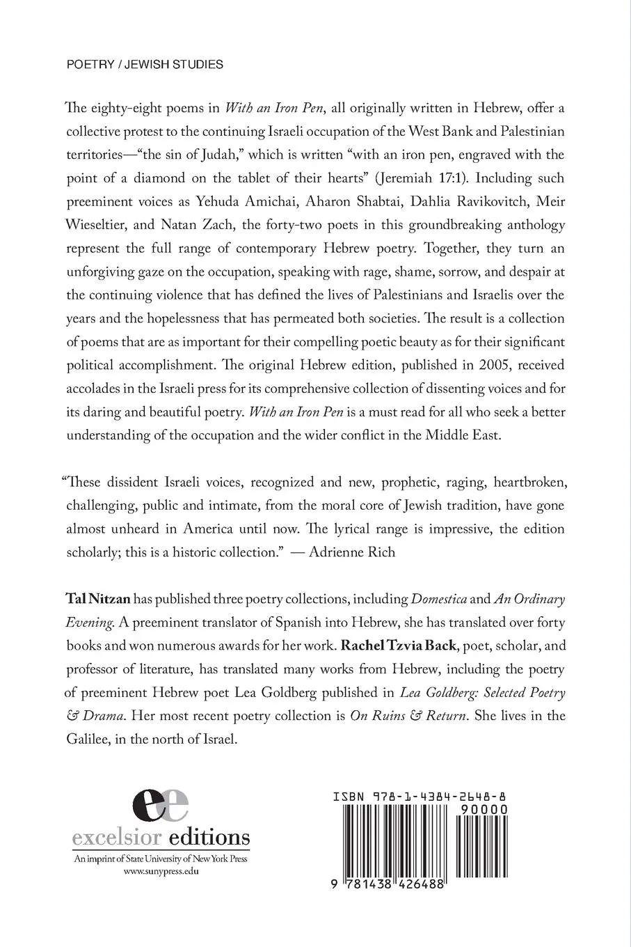 Rückseite: 9781438426488 | With an Iron Pen | Twenty Years of Hebrew Protest Poetry | Taschenbuch