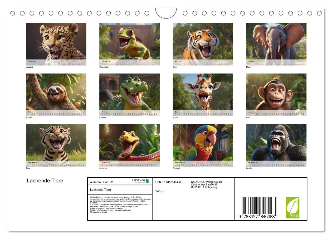 Bild: 9783457346488 | Lachende Tiere (Wandkalender 2026 DIN A4 quer), CALVENDO...