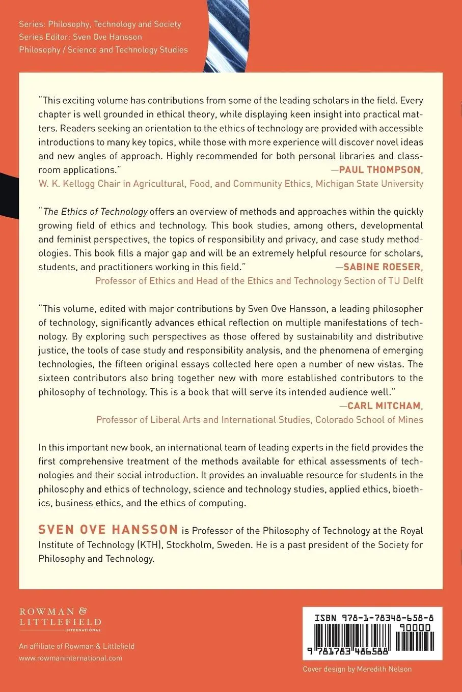 Rückseite: 9781783486588 | The Ethics of Technology | Methods and Approaches | Sven Ove Hansson
