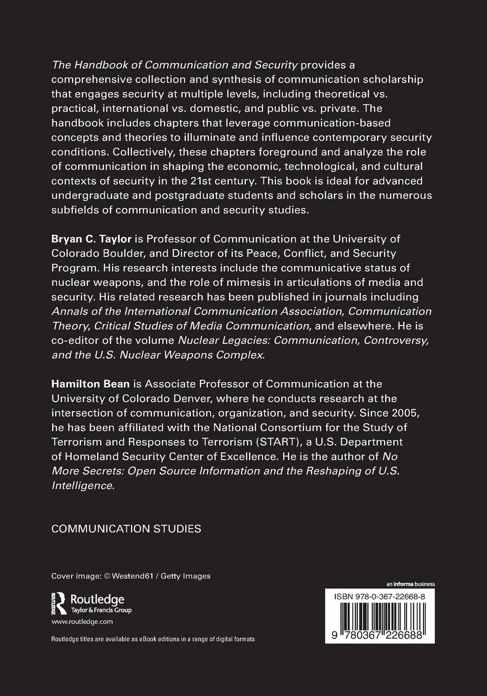 Rückseite: 9780367226688 | The Handbook of Communication and Security | Bryan C. Taylor (u. a.)