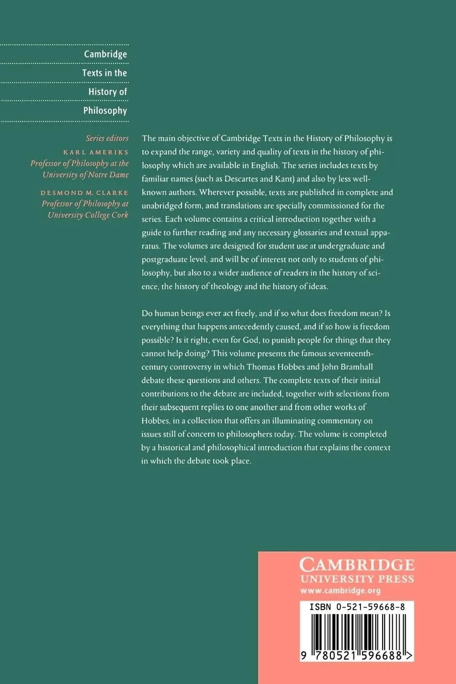 Rückseite: 9780521596688 | Hobbes and Bramhall on Liberty and Necessity | Vere Chappell | Buch