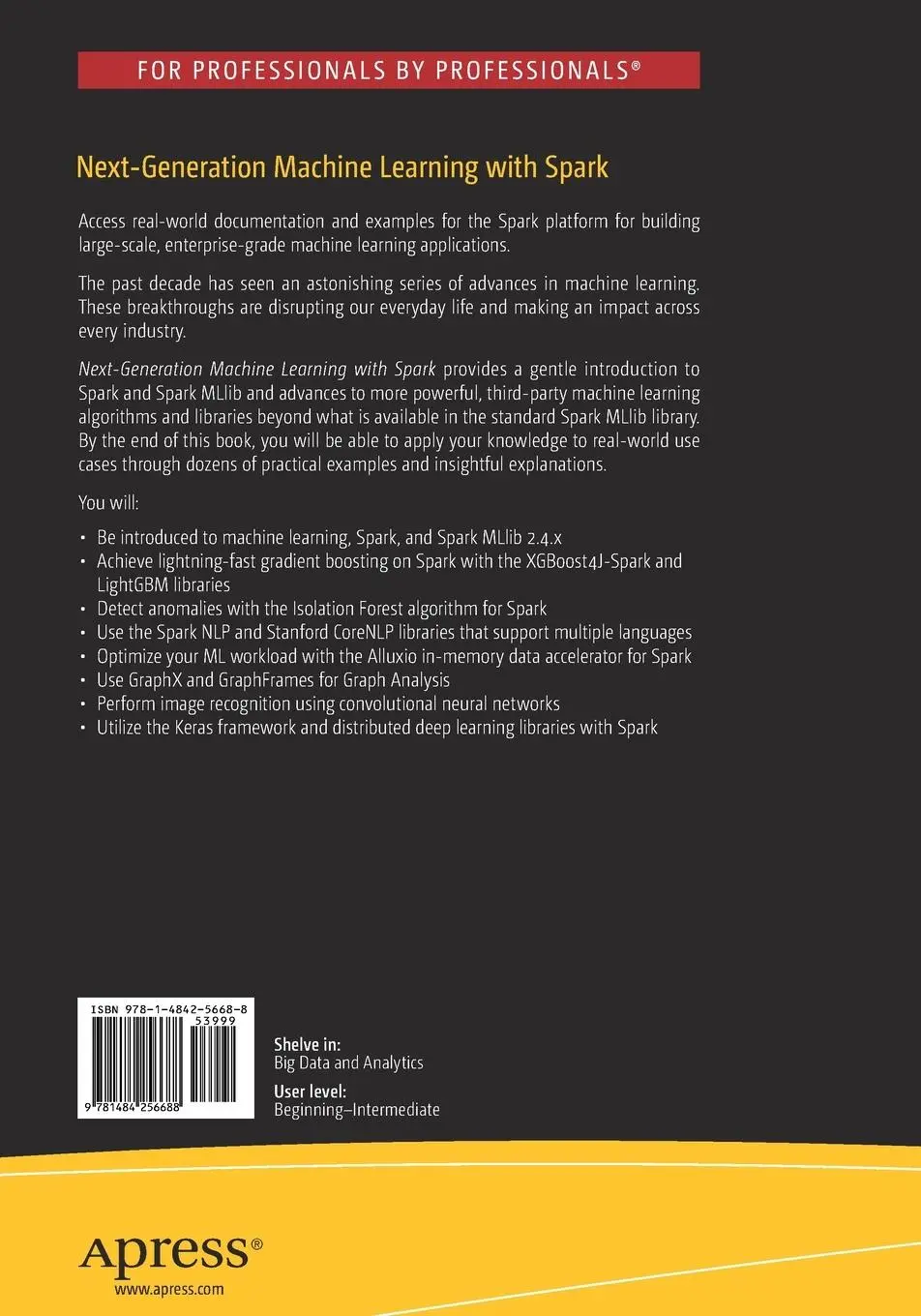 Rückseite: 9781484256688 | Next-Generation Machine Learning with Spark | Butch Quinto | Buch
