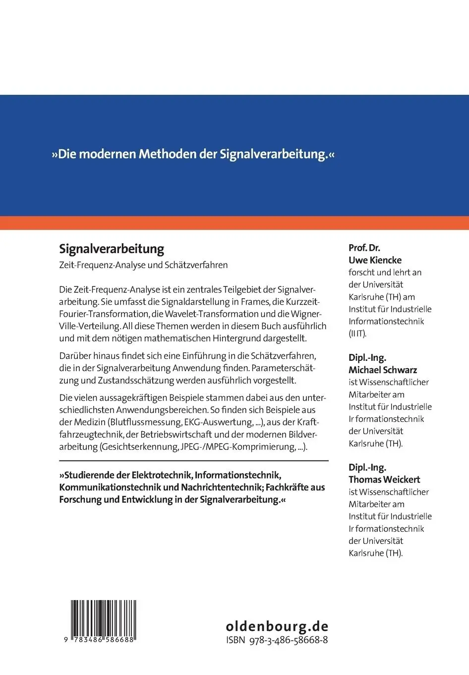 Rückseite: 9783486586688 | Signalverarbeitung | Zeit-Frequenz-Analyse und Schätzverfahren | Buch