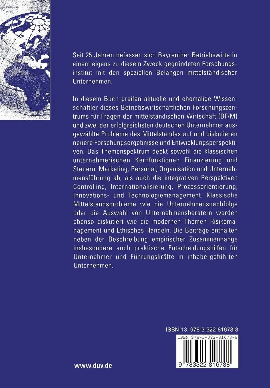 Rückseite: 9783322816788 | Mittelstand im Fokus | 25 Jahre BF/M-Bayreuth | Schlüchtermann (u. a.)