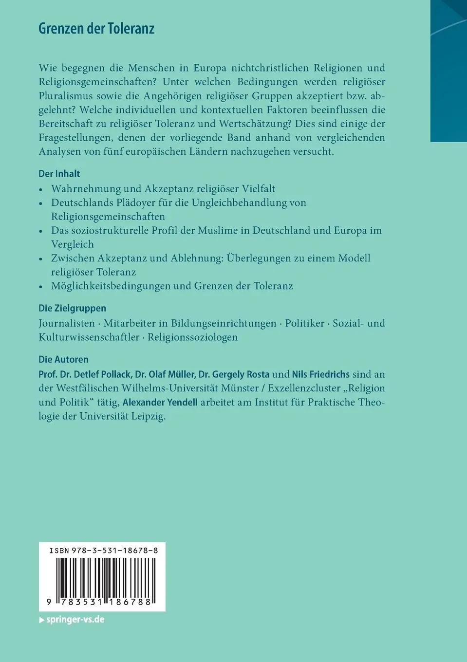 Rückseite: 9783531186788 | Grenzen der Toleranz | Detlef Pollack (u. a.) | Taschenbuch | xii