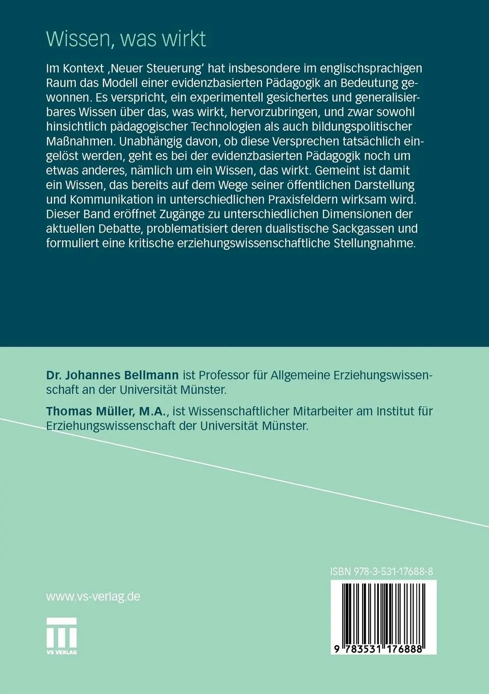 Rückseite: 9783531176888 | Wissen, was wirkt | Kritik evidenzbasierter Pädagogik | Müller (u. a.)