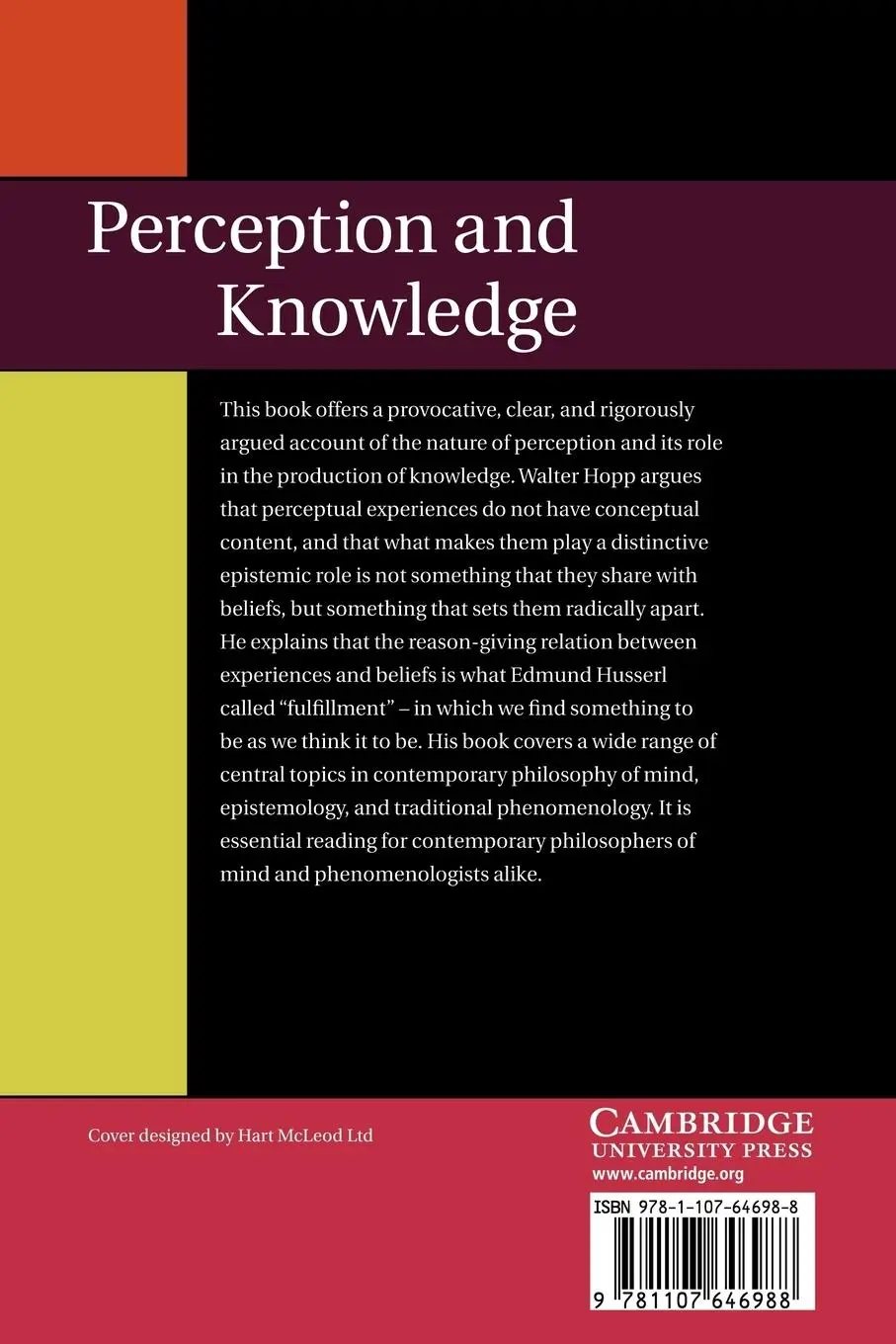 Rückseite: 9781107646988 | Perception and Knowledge | A Phenomenological Account | Walter Hopp