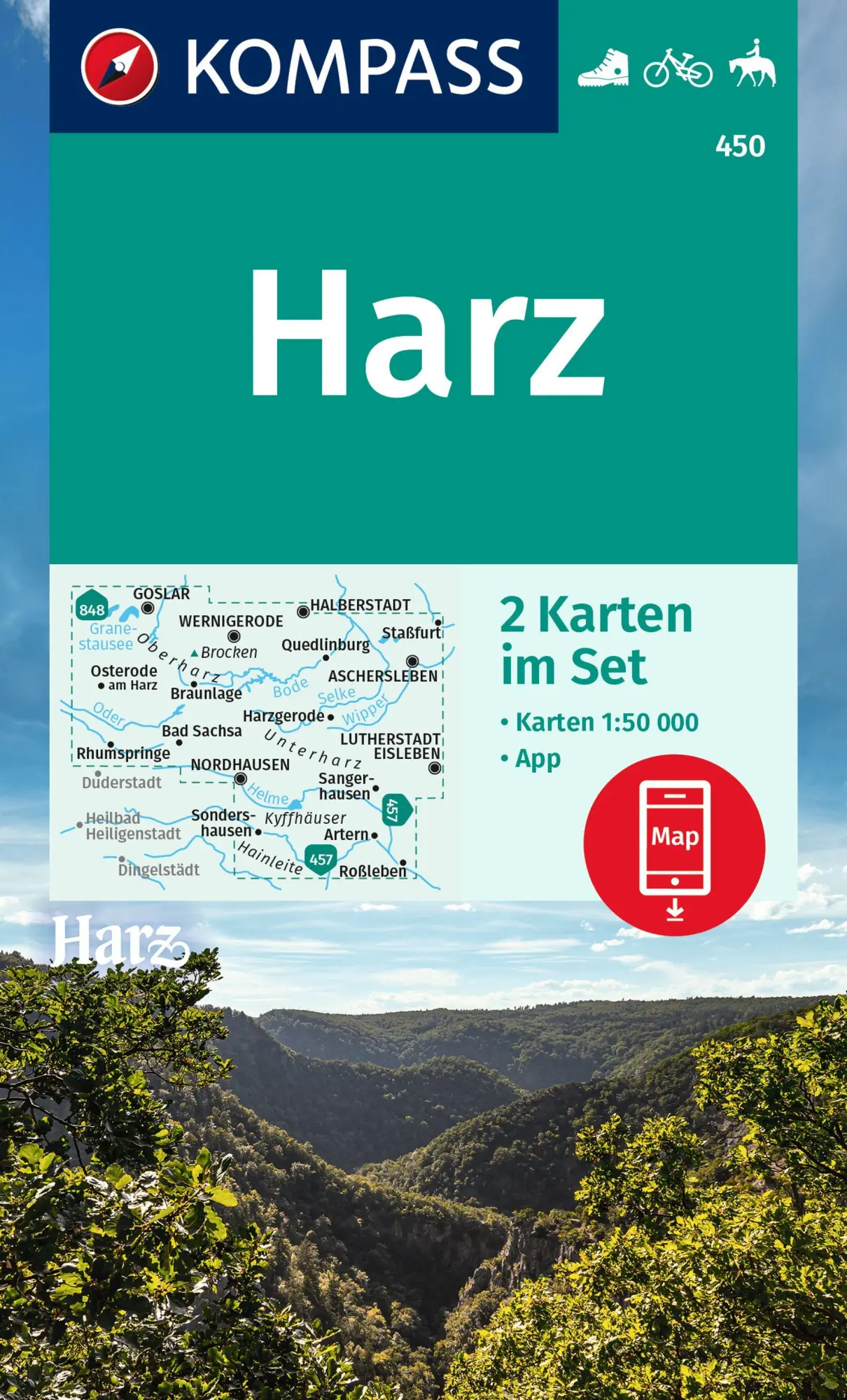 Cover: 9783991216988 | KOMPASS Wanderkarten-Set 450 Harz (2 Karten) 1:50.000 | (Land-)Karte