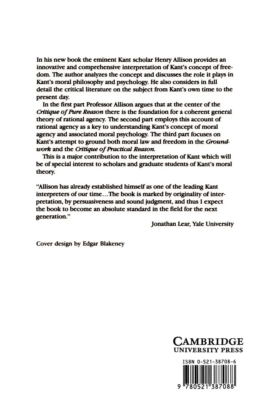 Rückseite: 9780521387088 | Kant's Theory of Freedom | Henry E. Allison | Taschenbuch | Englisch