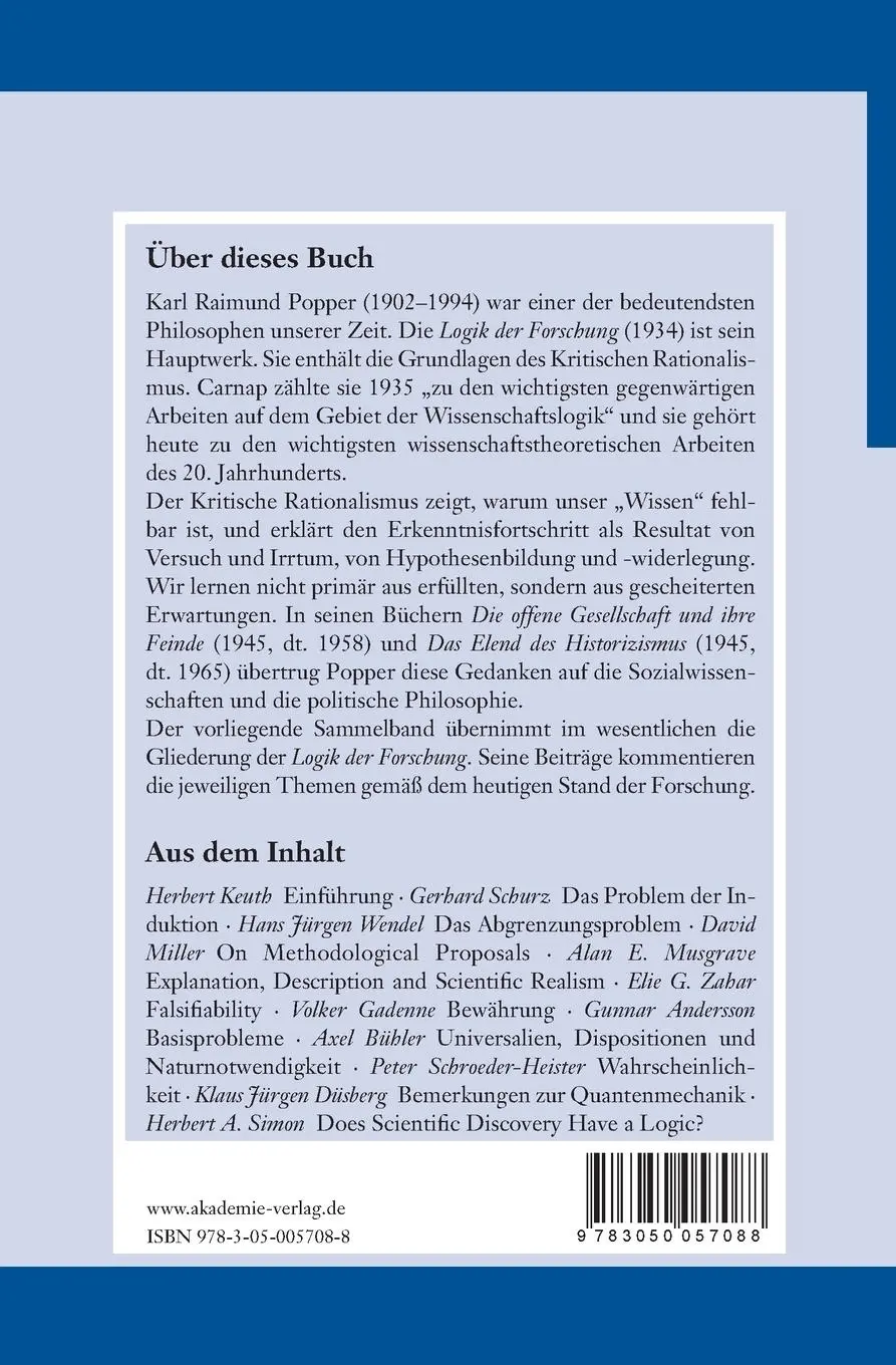 Rückseite: 9783050057088 | Karl Popper: Logik der Forschung | Herbert Keuth | Taschenbuch | VI
