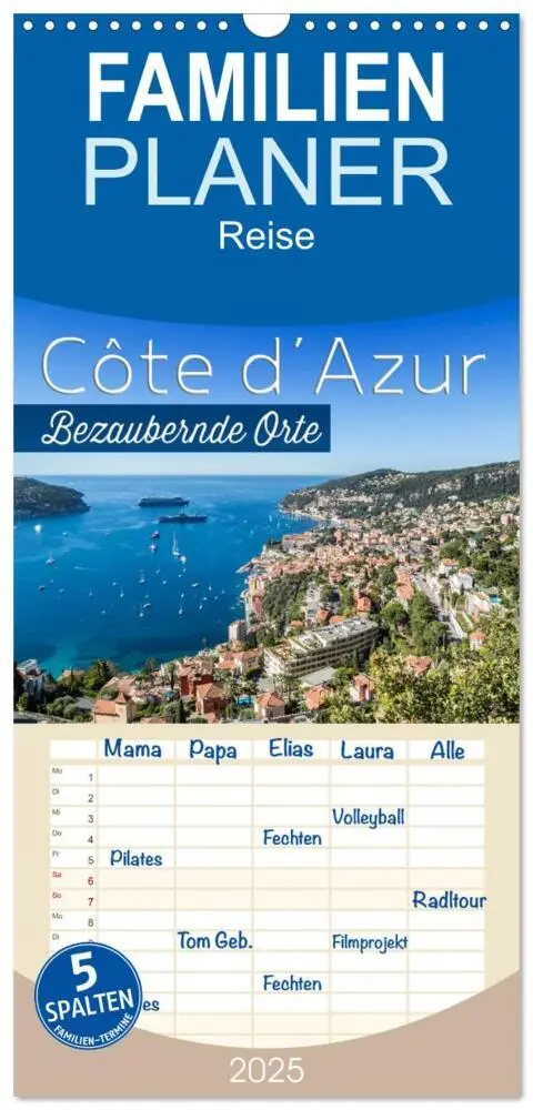 Cover: 9783457117088 | Familienplaner 2025 - CÔTE D'AZUR Bezaubernde Orte mit 5 Spalten...