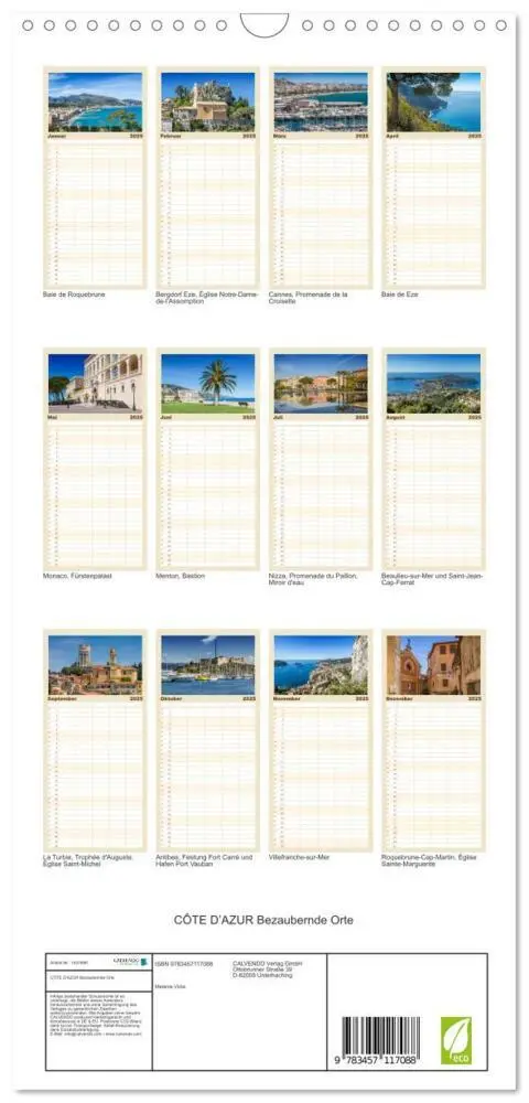 Bild: 9783457117088 | Familienplaner 2025 - CÔTE D'AZUR Bezaubernde Orte mit 5 Spalten...