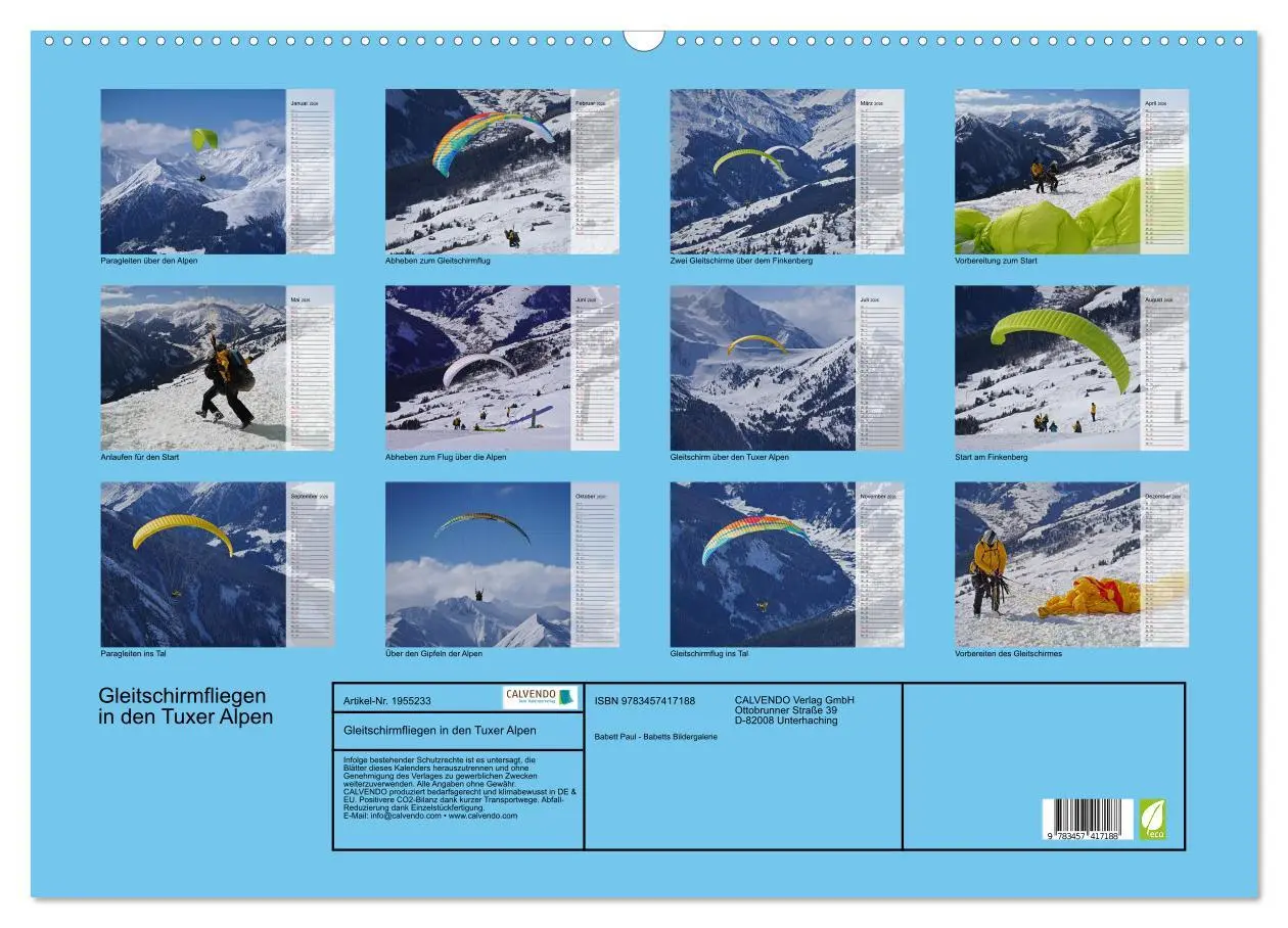 Bild: 9783457417188 | Gleitschirmfliegen in den Tuxer Alpen (Wandkalender 2026 DIN A2...